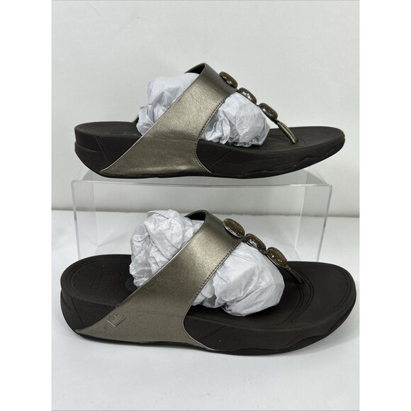 Fitflop Sandals Petra Womens Sz 11 Brown Metallic Gold Toe Post Embellished READ - Picture 5 of 11